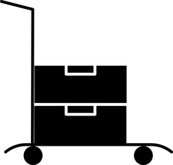 Push Cart With Boxes Or Bags Icon In Black And White Color.