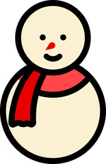 Cute Snowman Wearing Scarf icon in flat style.