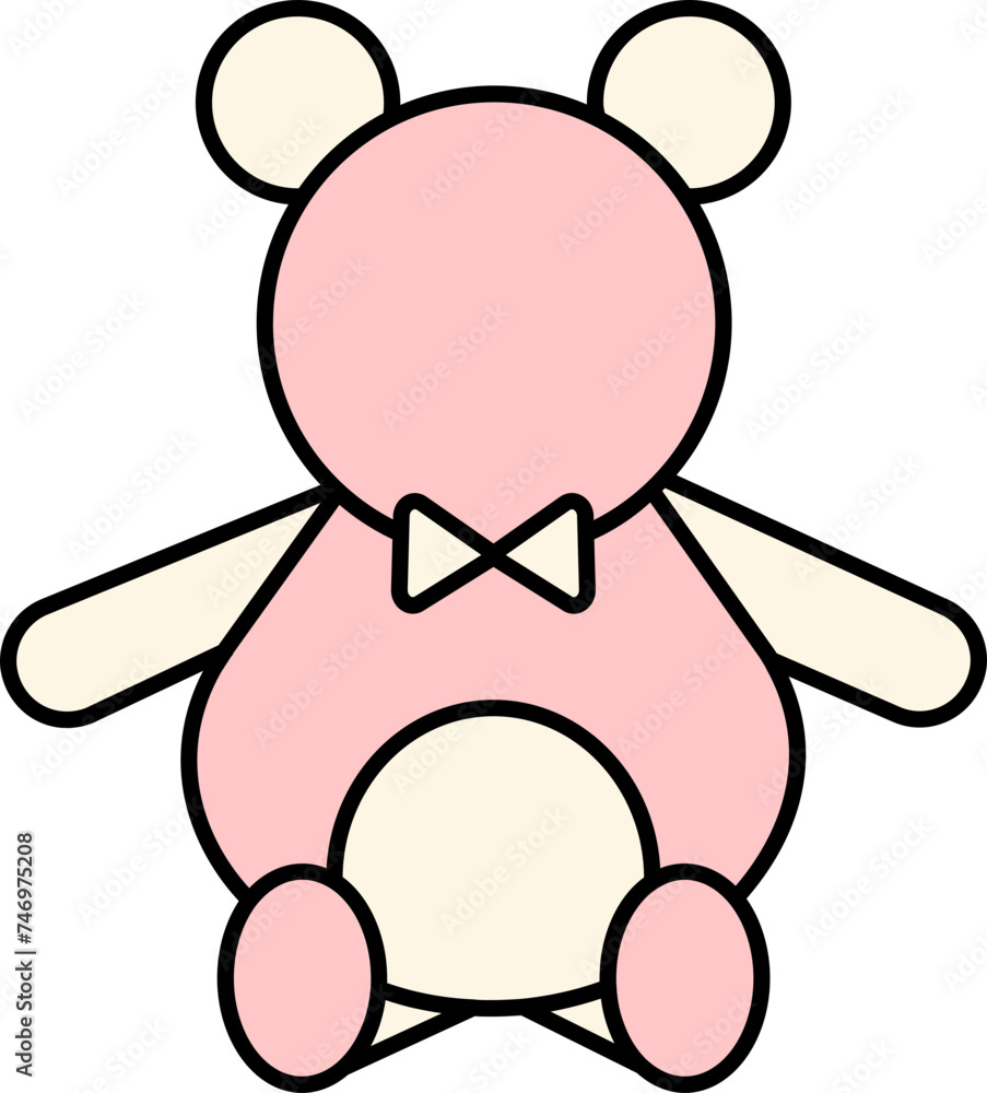 Wall mural teddy bear icon in pink and light yellow color.