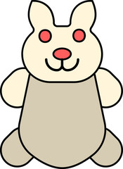 Cartoon Bear Toy Icon In Gray And Yellow Color.