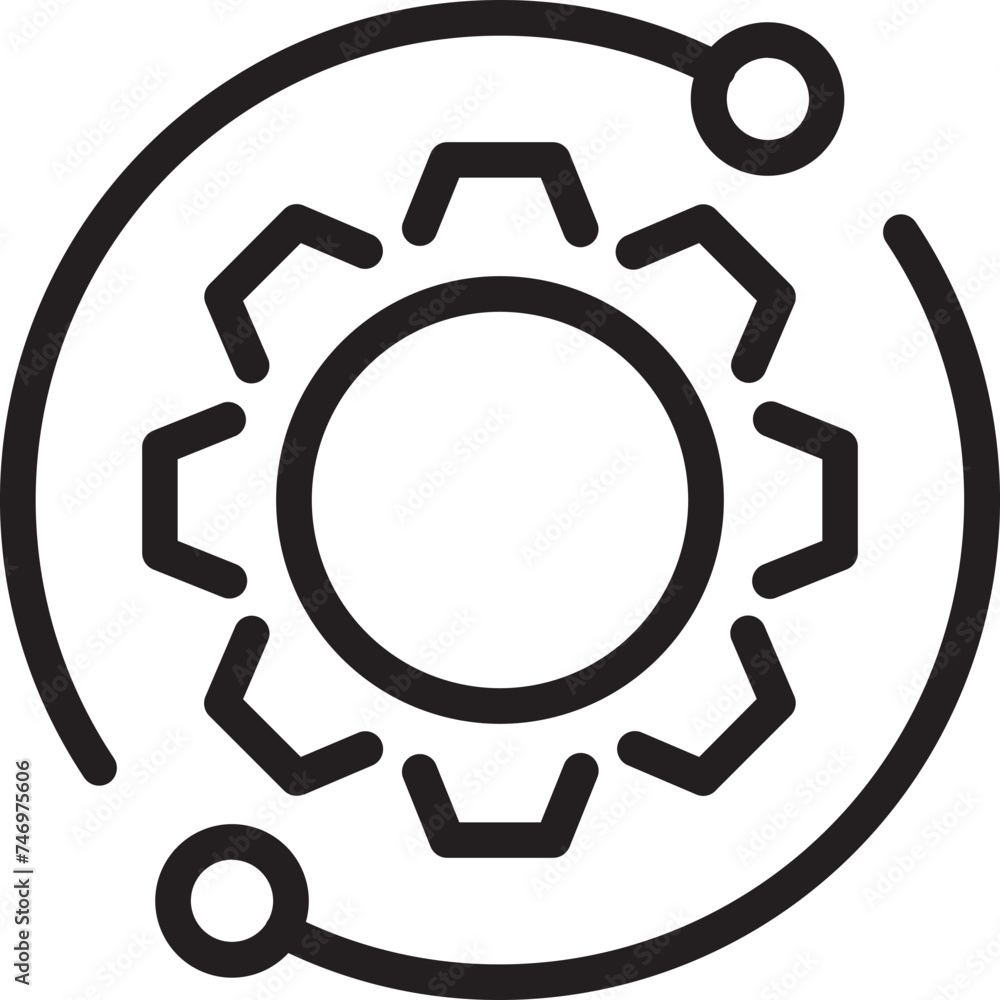 Wall mural black line art of cogwheel icon.