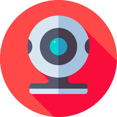 Gray Web Camera icon on red round background.