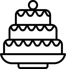 Delicious Cake icon in black line art.