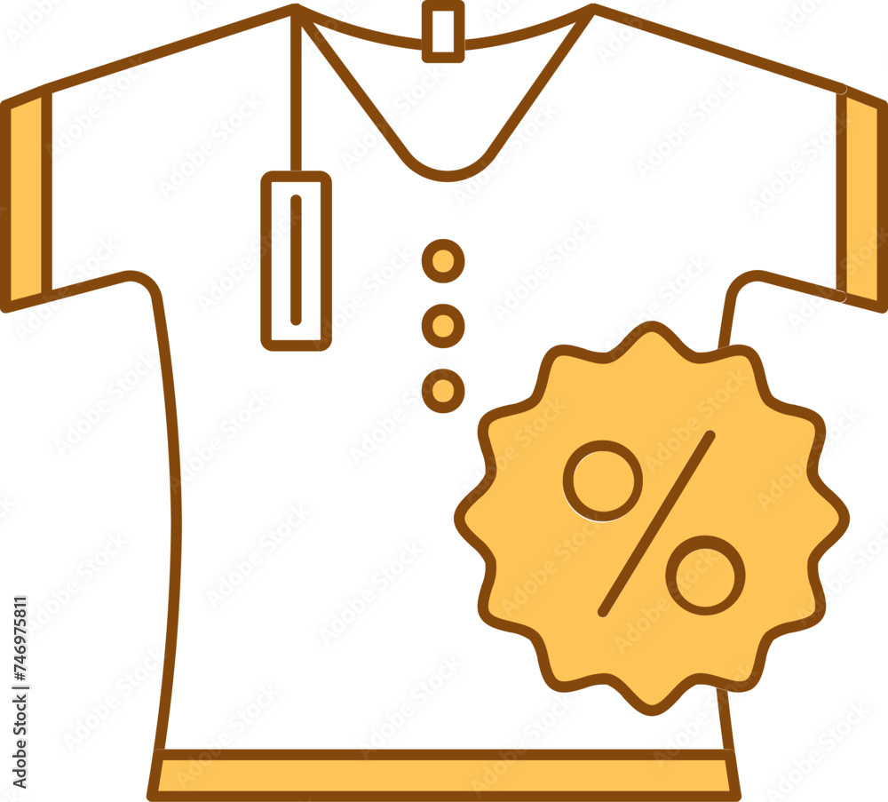 Sticker t-shirt with percentage label icon in white and yellow color.