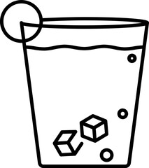 Cold Drink Glass Decorate with Fruit Slice icon in line art.