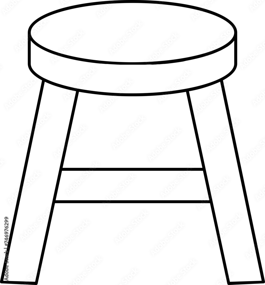 Poster Round Stool Icon In Black Outline.