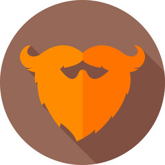 Orange Mustache with Beard or Man hipster icon on circular brown background.