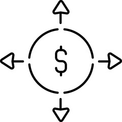 Money distribution icon in black line art.