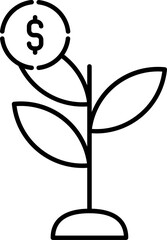 Money plant icon in black line art.