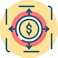 Money distribution icon in yellow and blue color.