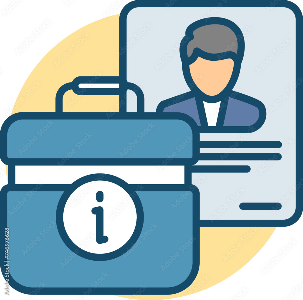 Poster info briefcase with user document paper icon in blue color.