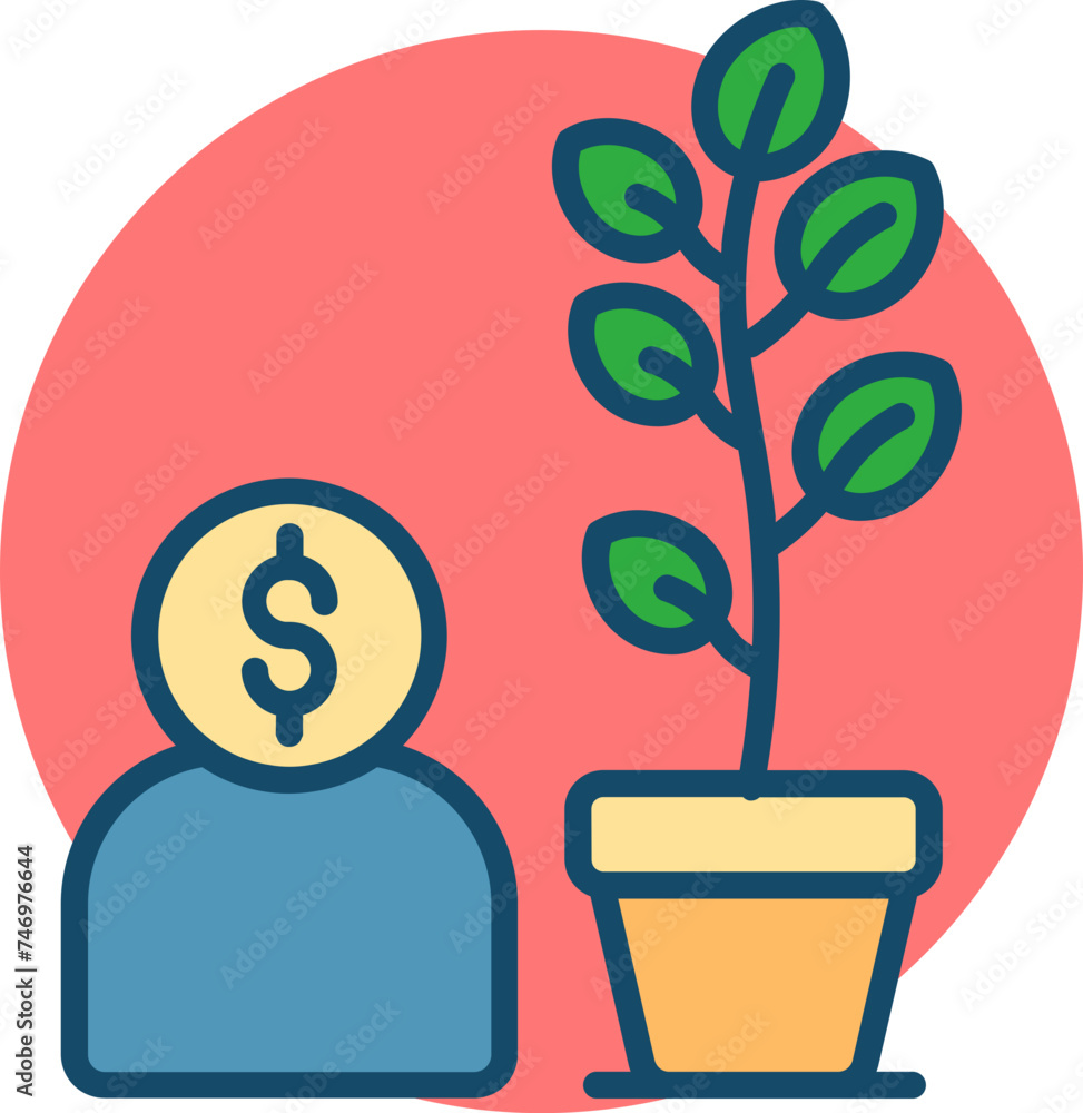 Sticker vector illustration of man financial plant colorful icon.