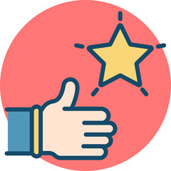 Thumb up with star icon on red round background.