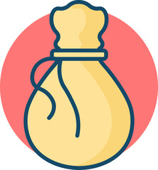 Yellow money bag on red circle background.