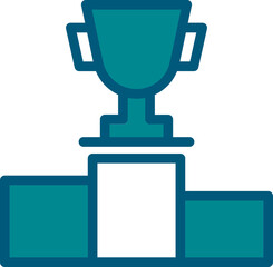 Trophy On Podium Icon In Cyan And White Color.