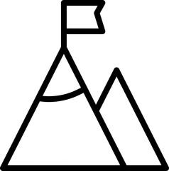 Linear Style Flag On Mountain Icon Or Symbol.