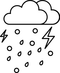 Thunderstorms Rainy Cloud Icon In Thin Line Art.
