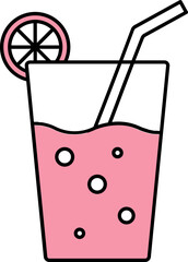 Lemonade Glass Icon In Pink And White Color.