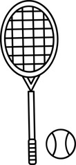 Tennis Racket with Ball Icon in Line Art.