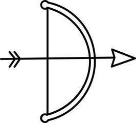 Black Line Art Illustration of Bow & Arrow Icon.