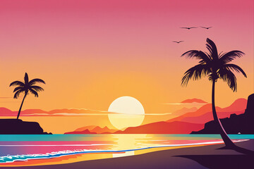 Fototapeta na wymiar sunset on the beach.generative AI