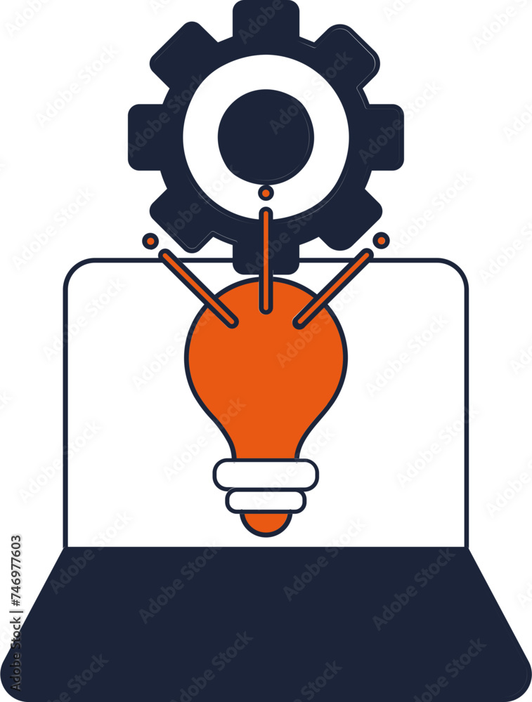 Canvas Prints vector illustration of light bulb and cogwheel in laptop screen.