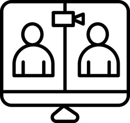Line art illustration of Men Online Video Chat or Conference in Monitor Screen icon.