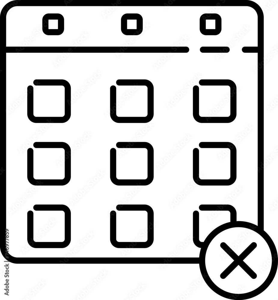 Poster flat style cross mark on calendar icon in line art.