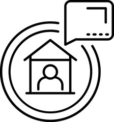 Black line art illustration of Stay Home Message in Lockdown icon.