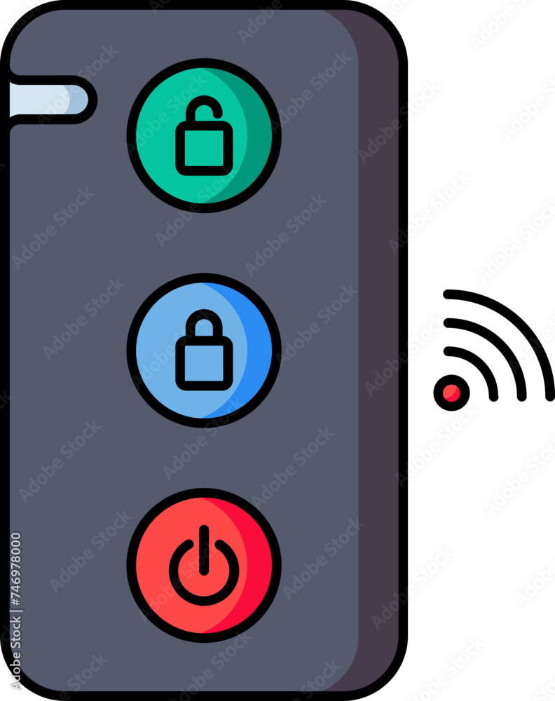 Poster smart key remote icon in grey color.