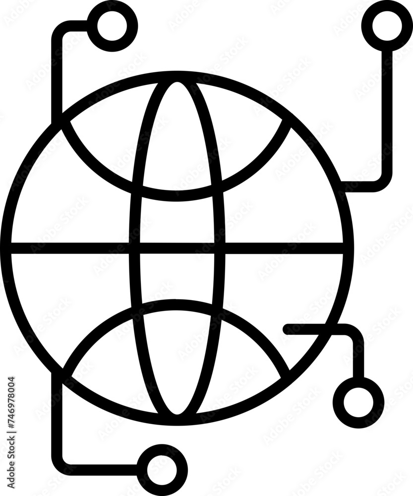 Poster global networking icon in black line art.