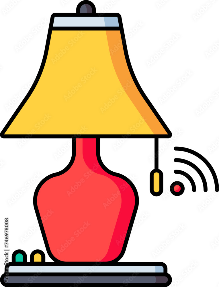 Poster wifi connected table lamp icon in yellow and red color.