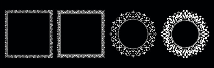 Set of decorative frames Elegant vector element for design in Eastern style, place for text. Floral black and white borders. Lace illustration for invitations and greeting cards.