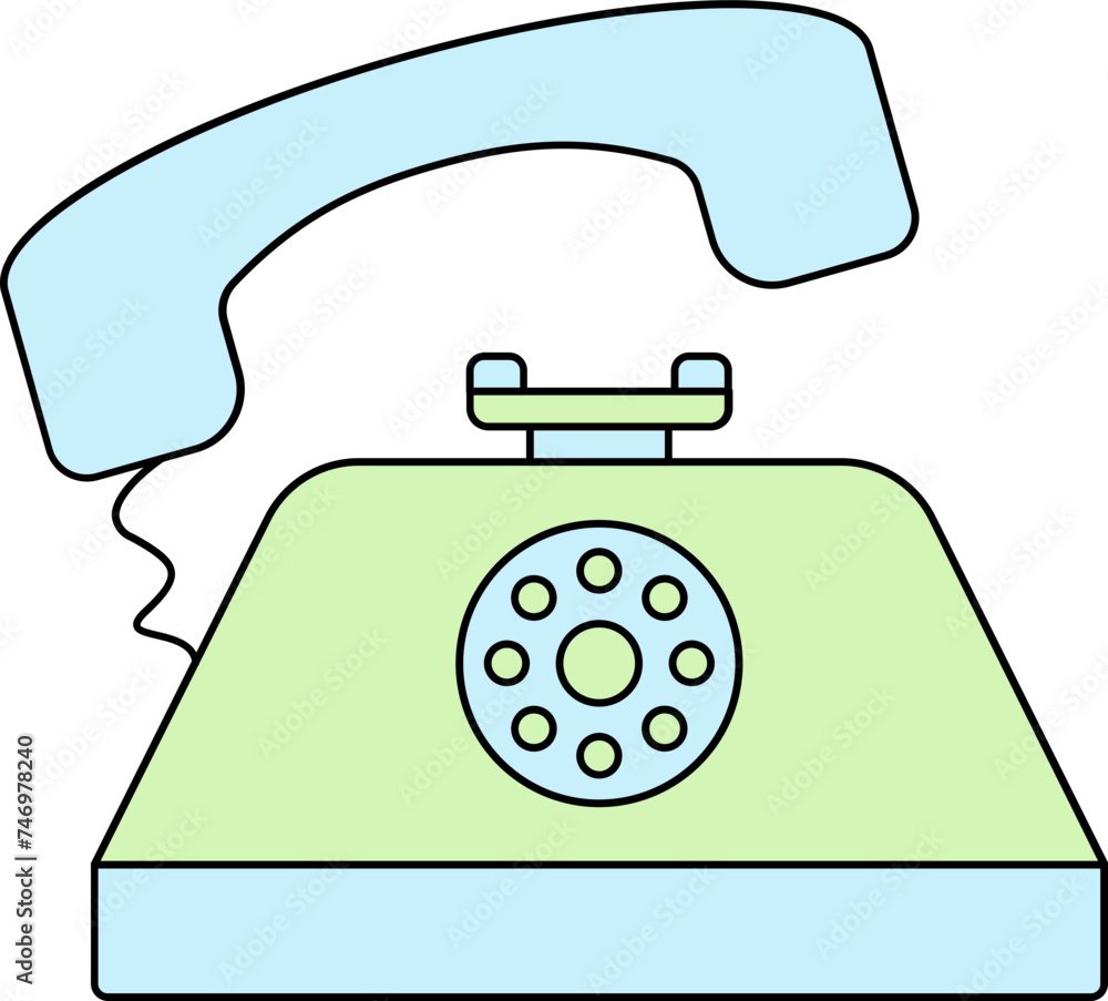 Sticker Retro Telephone Icon In Green And Blue Color.