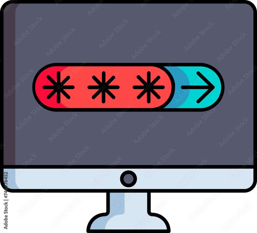 Sticker password login in desktop icon in blue and red color.