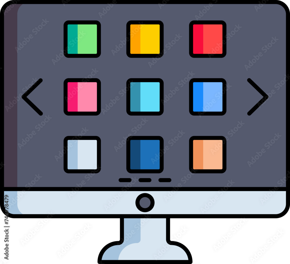 Poster flat style colorful thumbnail screen on desktop icon or symbol.