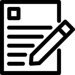 Pen with document paper icon in thin line art.