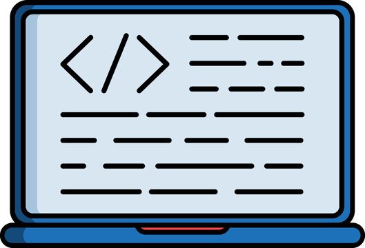 Web development or programming app in laptop icon in blue.