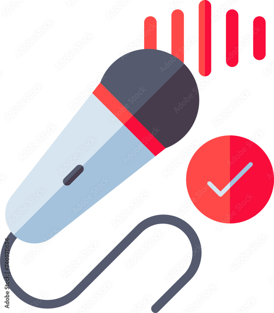 Poster microphone check icon in red and gray color.
