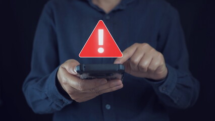 System warning error popup and maintenance showing. Cybersecurity vulnerability, data breach, compromised information.cyber attack on online network error system.