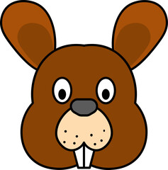 Cartoon Beaver Face icon in brown color.