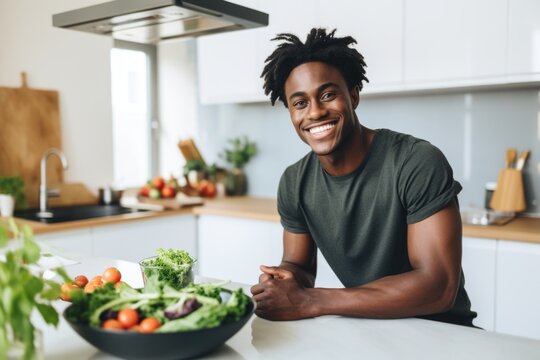 A Man Posing with a Fresh Vegetable Salad - A Delicious and Healthy Choice, Fictional Character Created By Generated AI.