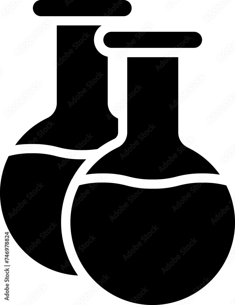 Poster two round bottom flask icon in b&w color.