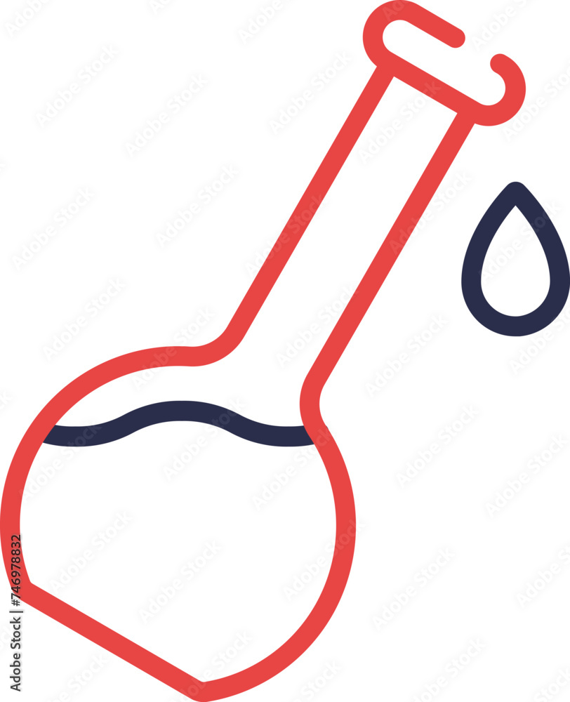 Poster flat style beaker or flask icon in red thin line art.