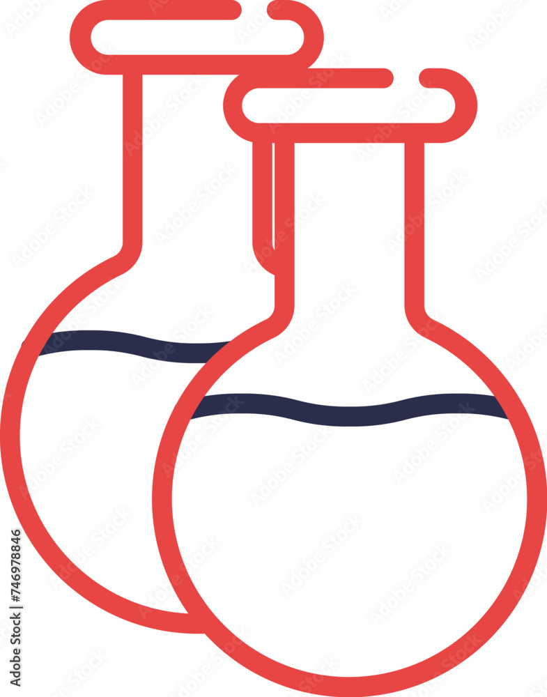 Poster two round bottom flask icon in red outline.