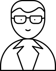 Eyeglasses wearing man icon in thin line art.