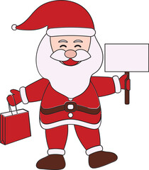 Vector Illustration Of Santa Claus Holding Shopping Bag With Empty Signboard.