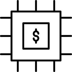 Processor Chip With Dollar Symbol Or Icon In Black Line Art.