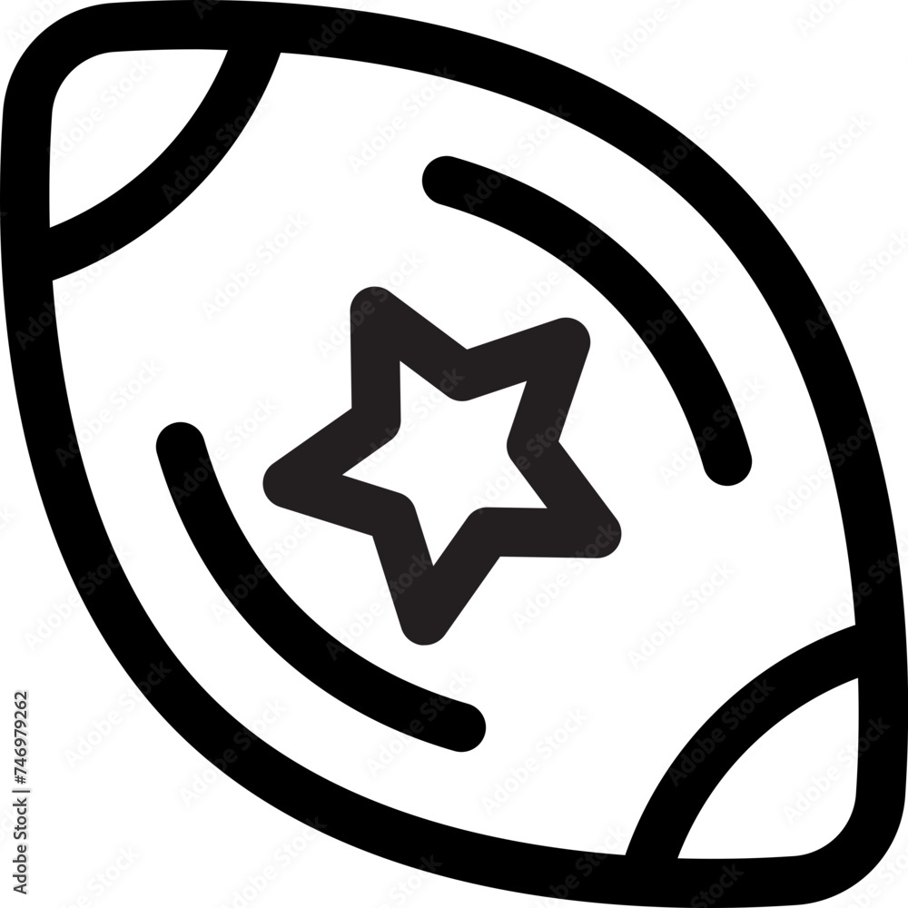 Canvas Prints star on rugby ball icon in black outline.