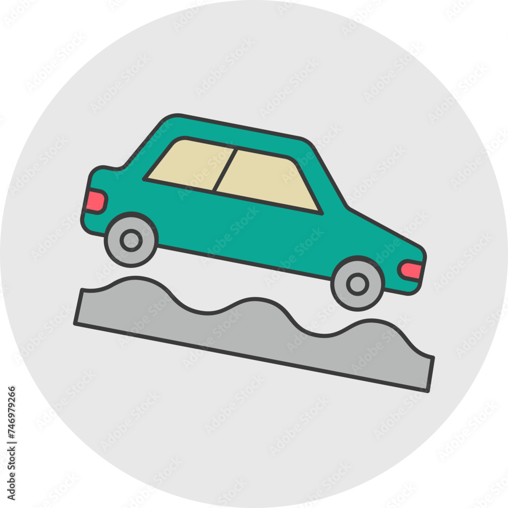 Canvas Prints car landing on bumpy road icon in flat style.